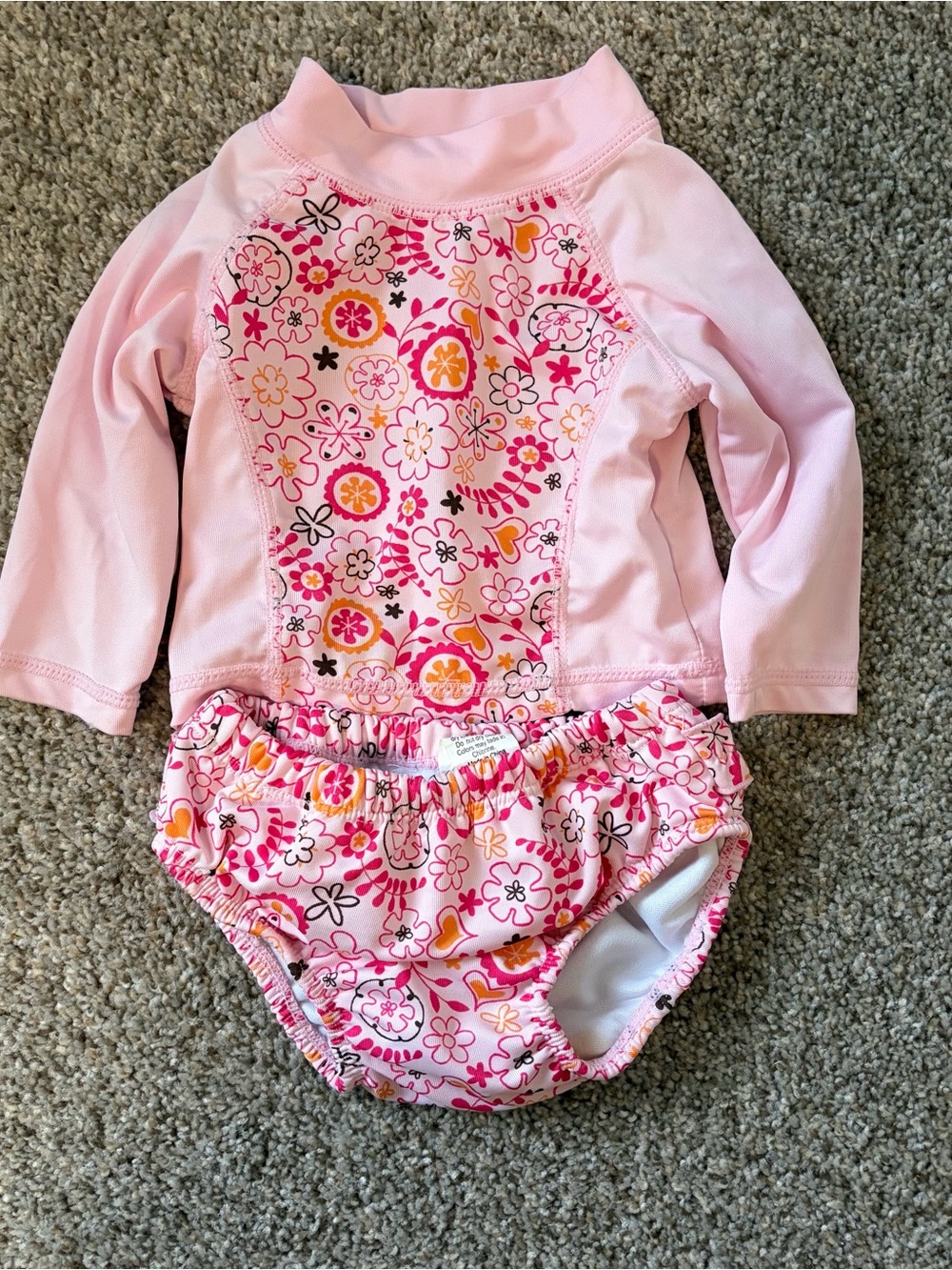 Girls Pink Floral Long-Sleeve Rashguard Swim Set